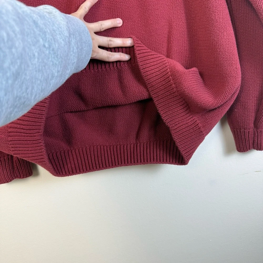 Reel Legends Men Maroon V-Neck Sweater Fisherman 100% Cotton‎ Ribbed Knitwear XL